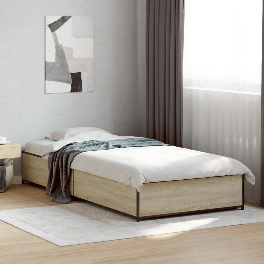 Vetonek Estructura cama madera ingeniería metal roble Sonoma 90x200 cm