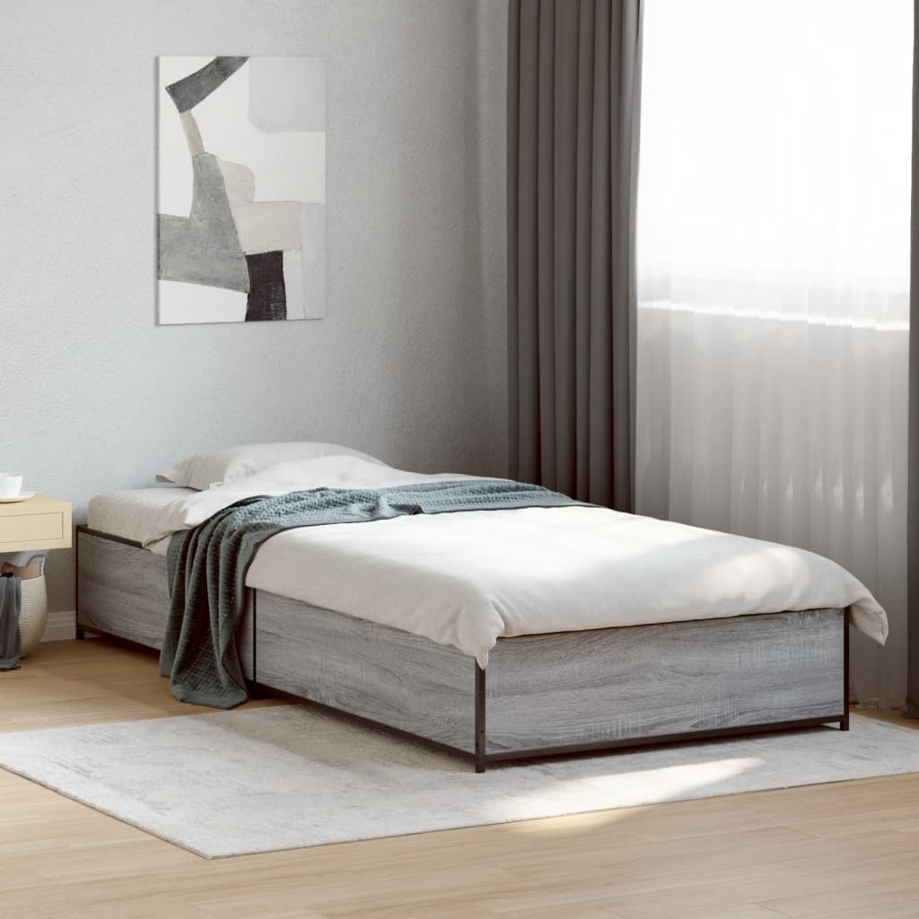 Vetonek Estructura cama madera ingeniería metal gris Sonoma 90x200 cm