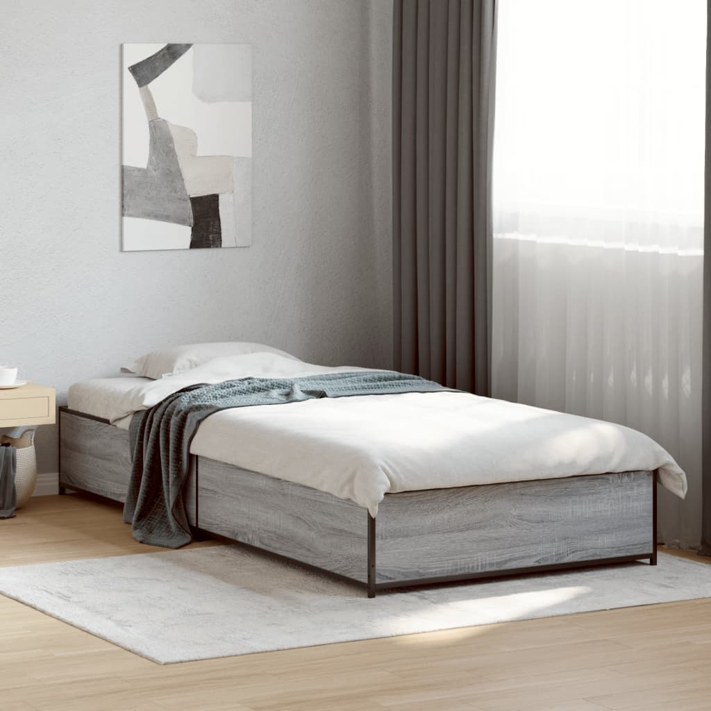 Vetonek Estructura cama madera ingeniería metal gris Sonoma 90x190 cm