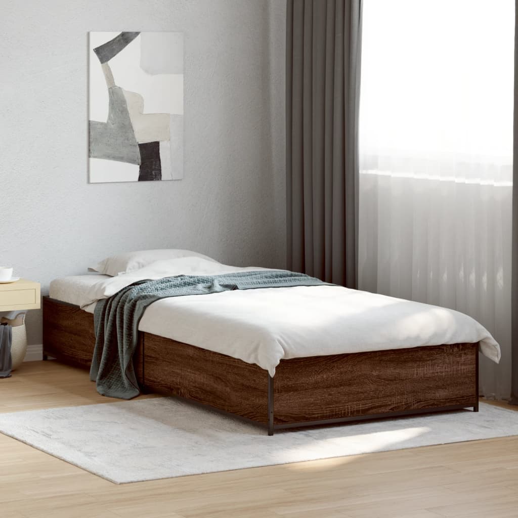 Vetonek Estructura cama madera ingeniería metal marrón roble 90x190 cm