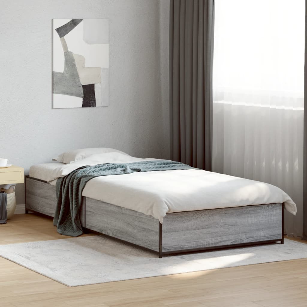 Vetonek Estructura cama madera ingeniería metal gris Sonoma 75x190 cm