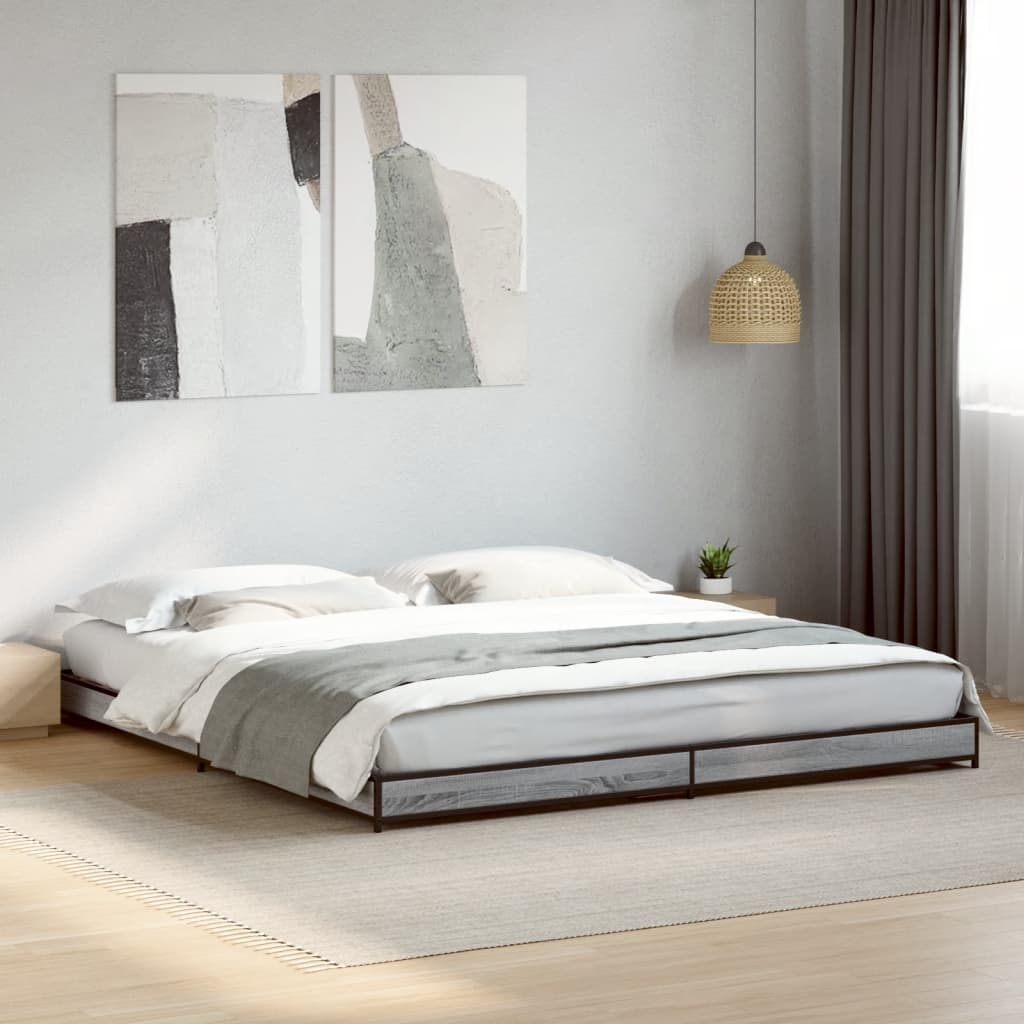 Vetonek Estructura cama madera ingeniería metal gris Sonoma 200x200 cm