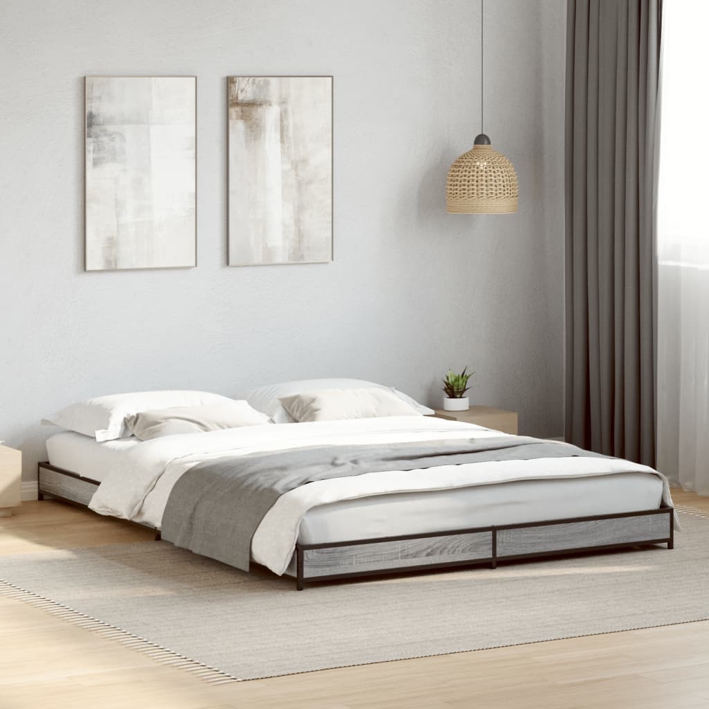 Vetonek Estructura cama madera ingeniería metal gris Sonoma 150x200 cm