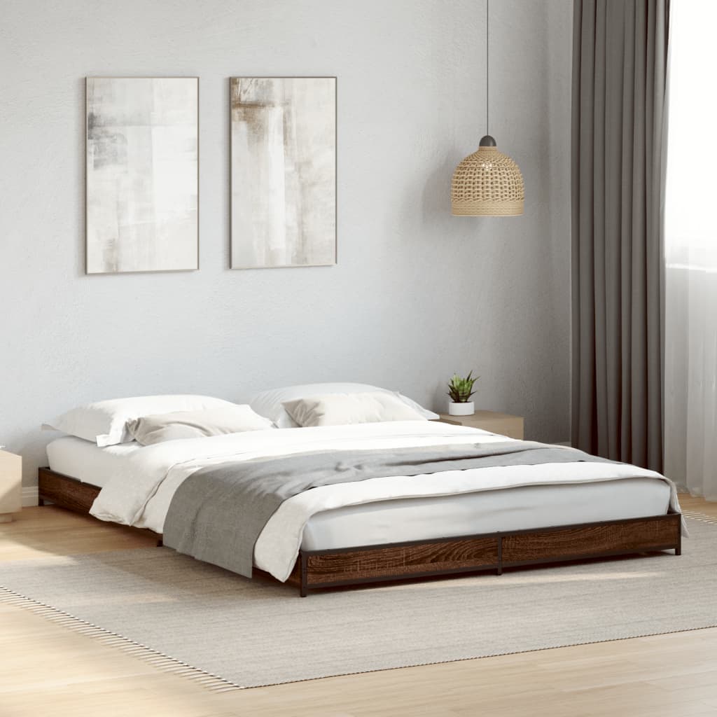 Vetonek Estructura cama madera ingeniería metal marrón roble 140x190 cm