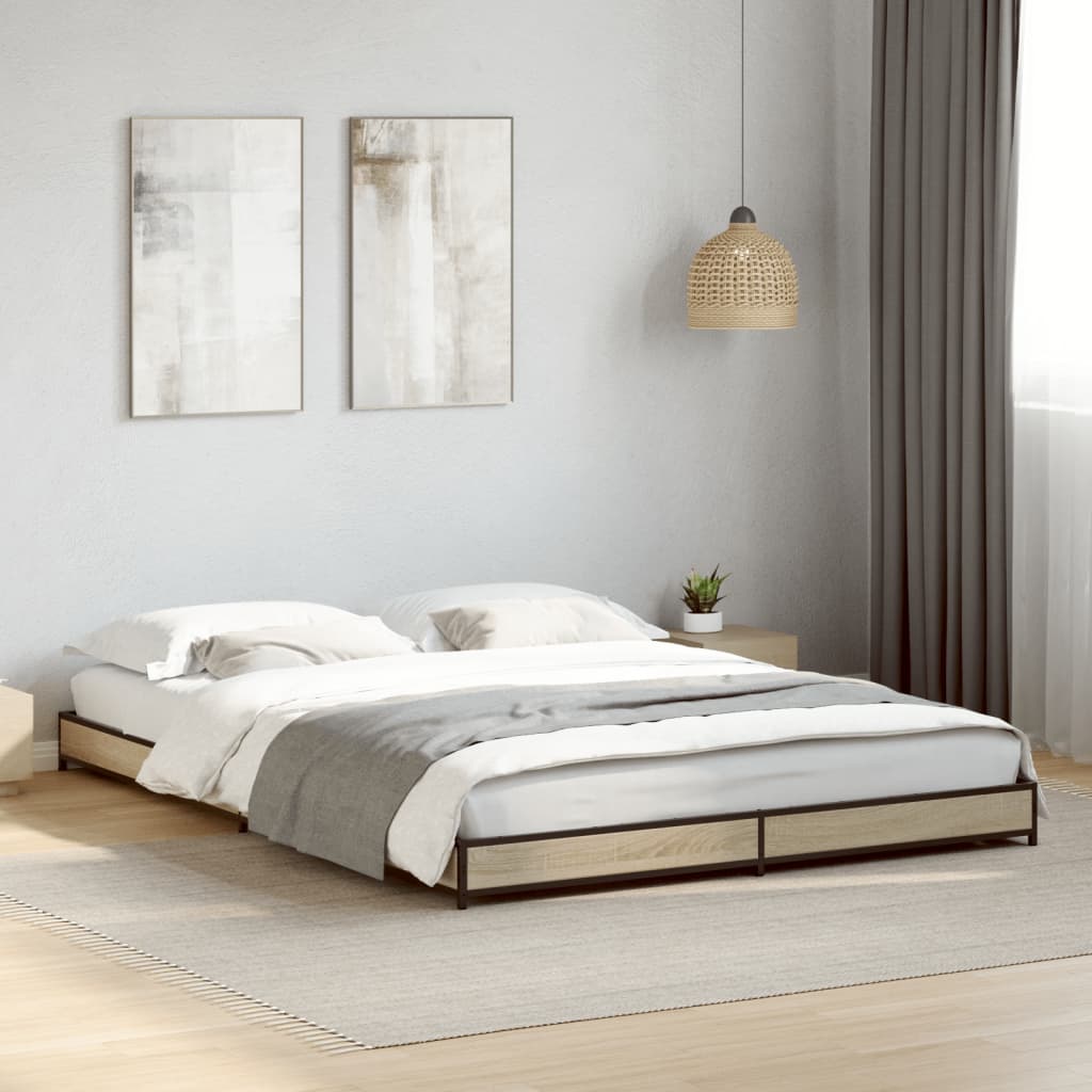 Vetonek Estructura cama madera ingeniería metal roble Sonoma 135x190 cm