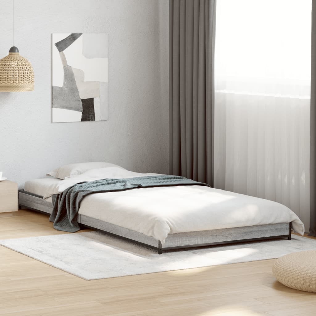 Vetonek Estructura cama madera ingeniería metal gris Sonoma 100x200 cm