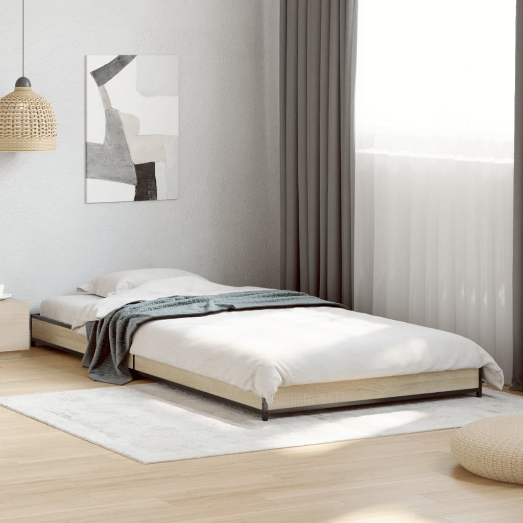 Vetonek Estructura cama madera ingeniería metal roble Sonoma 90x190 cm