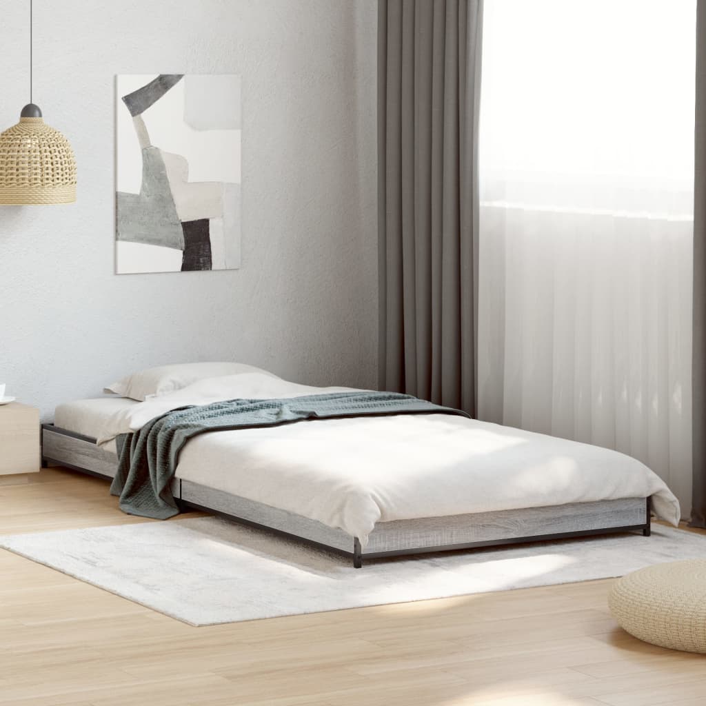 Vetonek Estructura cama madera ingeniería metal gris Sonoma 90x190 cm