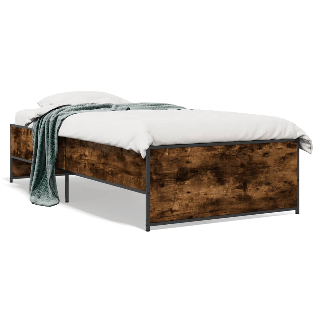 Vetonek Estructura cama madera ingeniería metal roble humo 100x200 cm