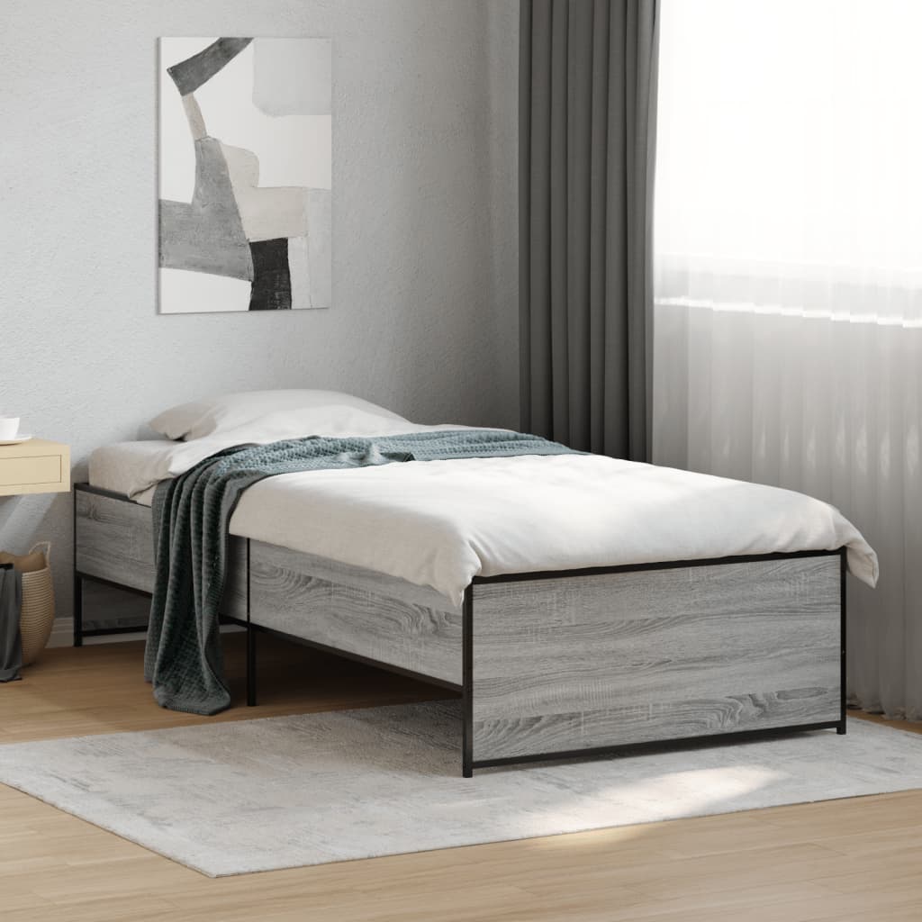 Vetonek Estructura cama madera ingeniería metal gris Sonoma 100x200 cm