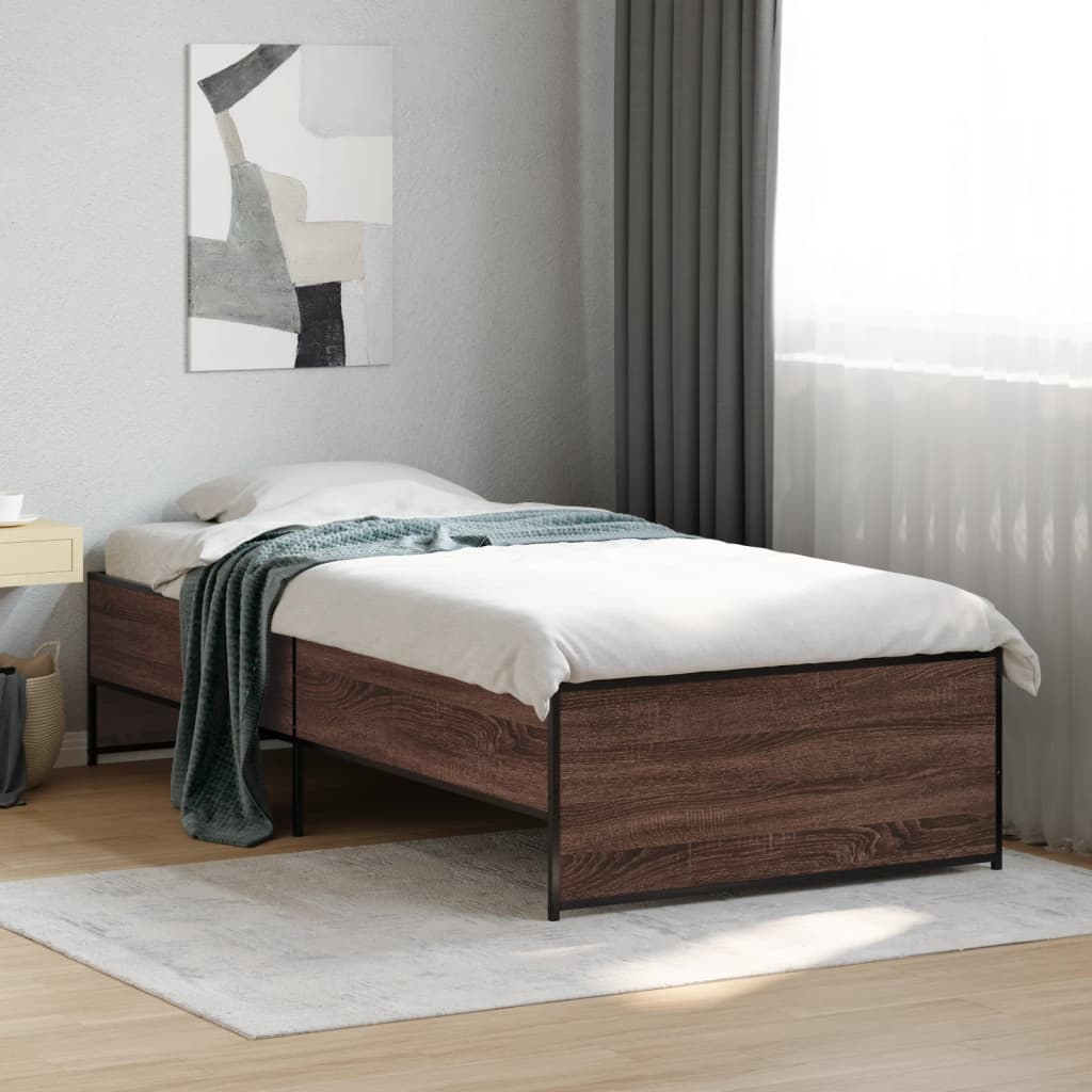 Vetonek Estructura cama madera ingeniería metal marrón roble 100x200 cm