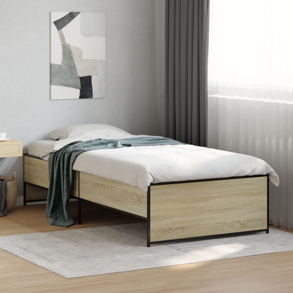 Vetonek Estructura cama madera ingeniería metal roble Sonoma 90x200 cm