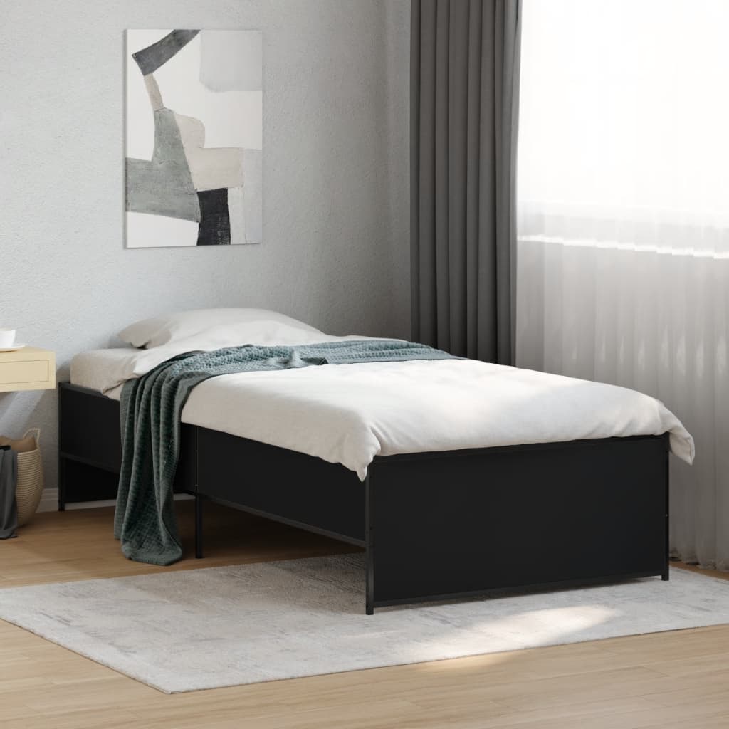 Vetonek Estructura de cama madera de ingeniería y metal negra 90x190 cm