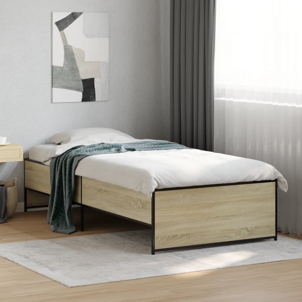 Vetonek Estructura cama madera ingeniería metal roble Sonoma 90x190 cm