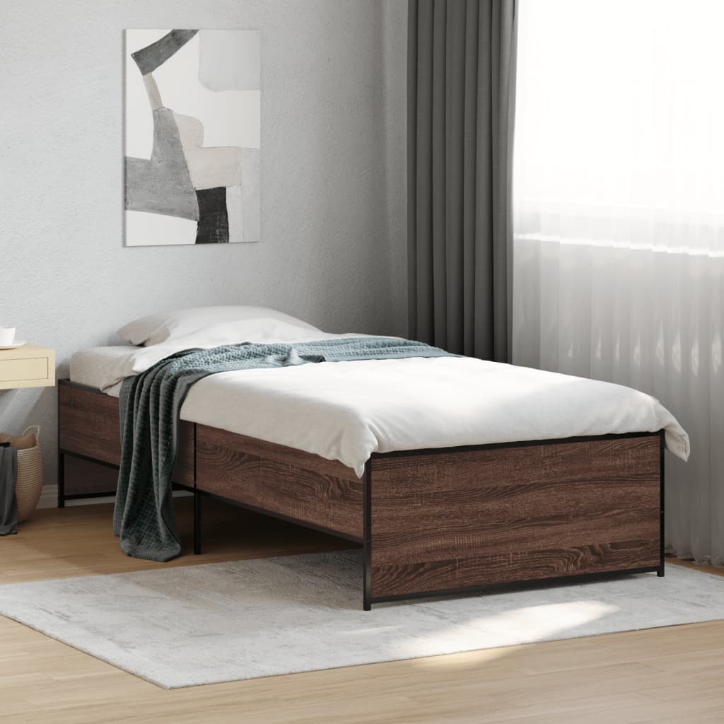 Vetonek Estructura cama madera ingeniería metal marrón roble 90x190 cm