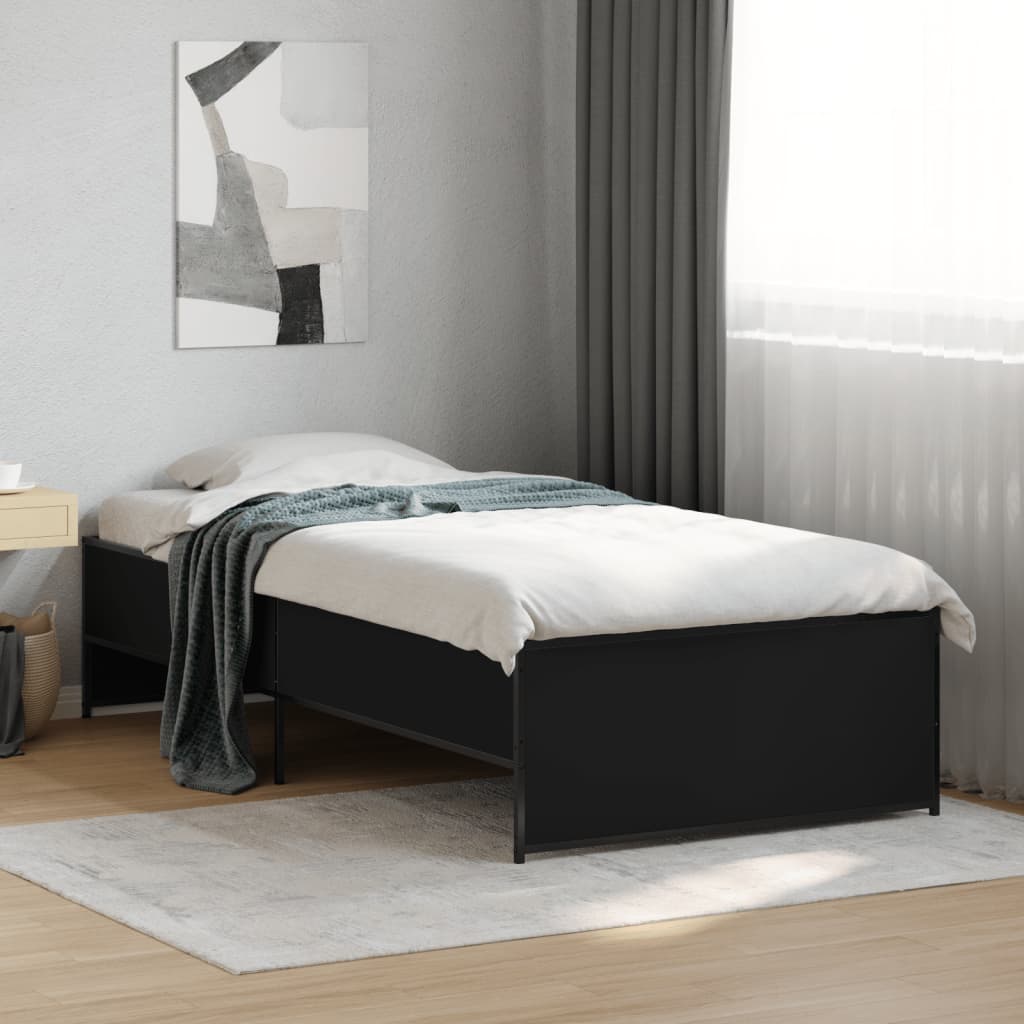 Vetonek Estructura de cama madera de ingeniería y metal negra 75x190 cm