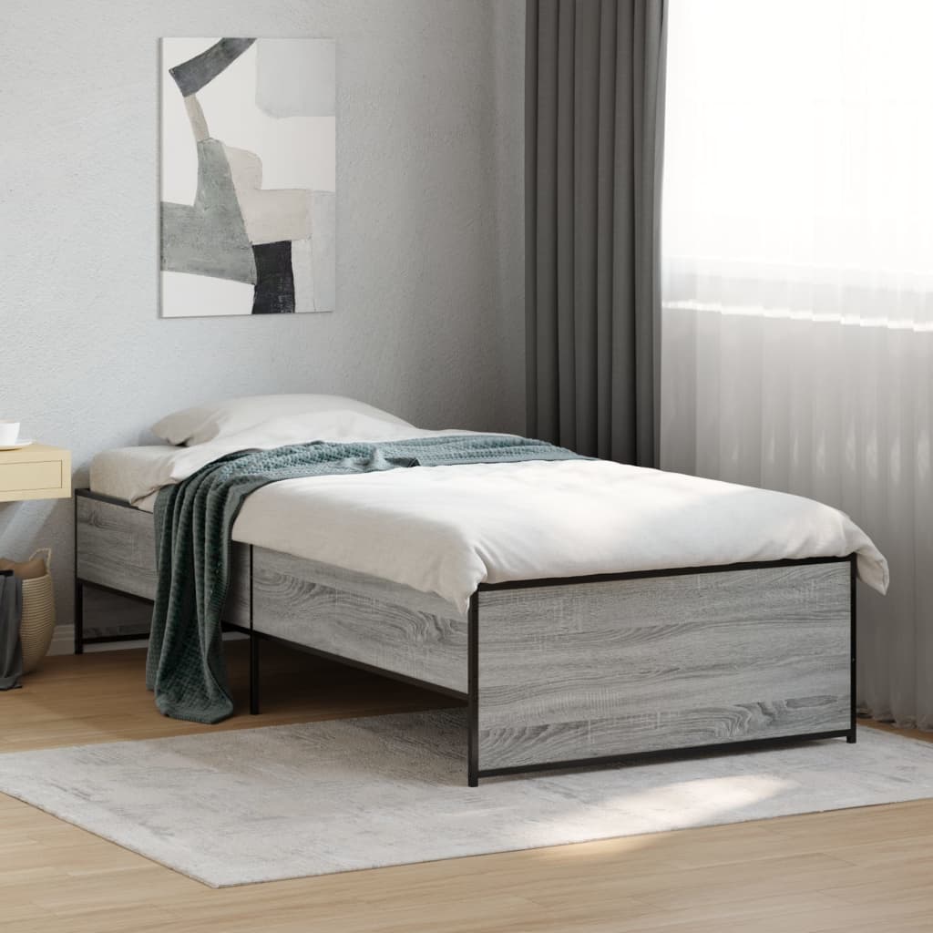 Vetonek Estructura cama madera ingeniería metal gris Sonoma 75x190 cm