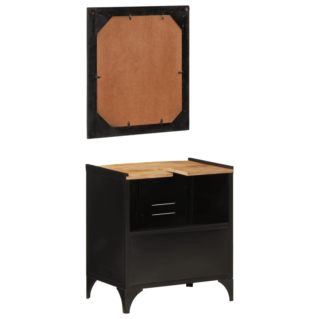 Conjunto de muebles de baño 2 pzas madera maciza mango y hierro v8750 - Vetonek