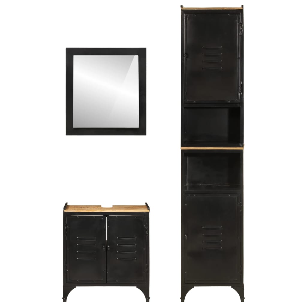 Conjunto de muebles de baño 3 pzas madera maciza mango y hierro v8767 - Vetonek
