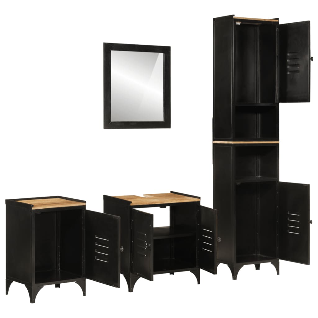 Vetonek Conjunto de muebles de baño 4 pzas madera maciza mango y hierro