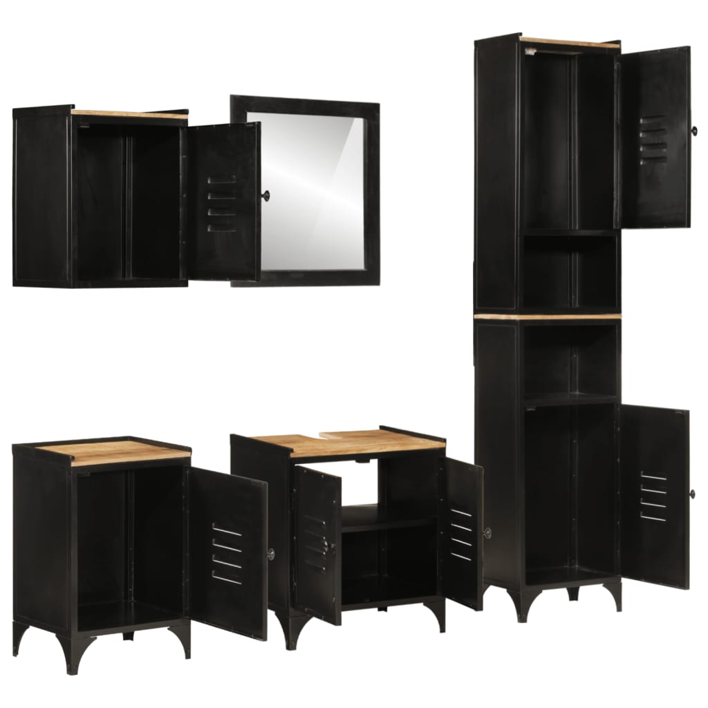 Vetonek Conjunto de muebles de baño 5 pzas madera maciza mango y hierro