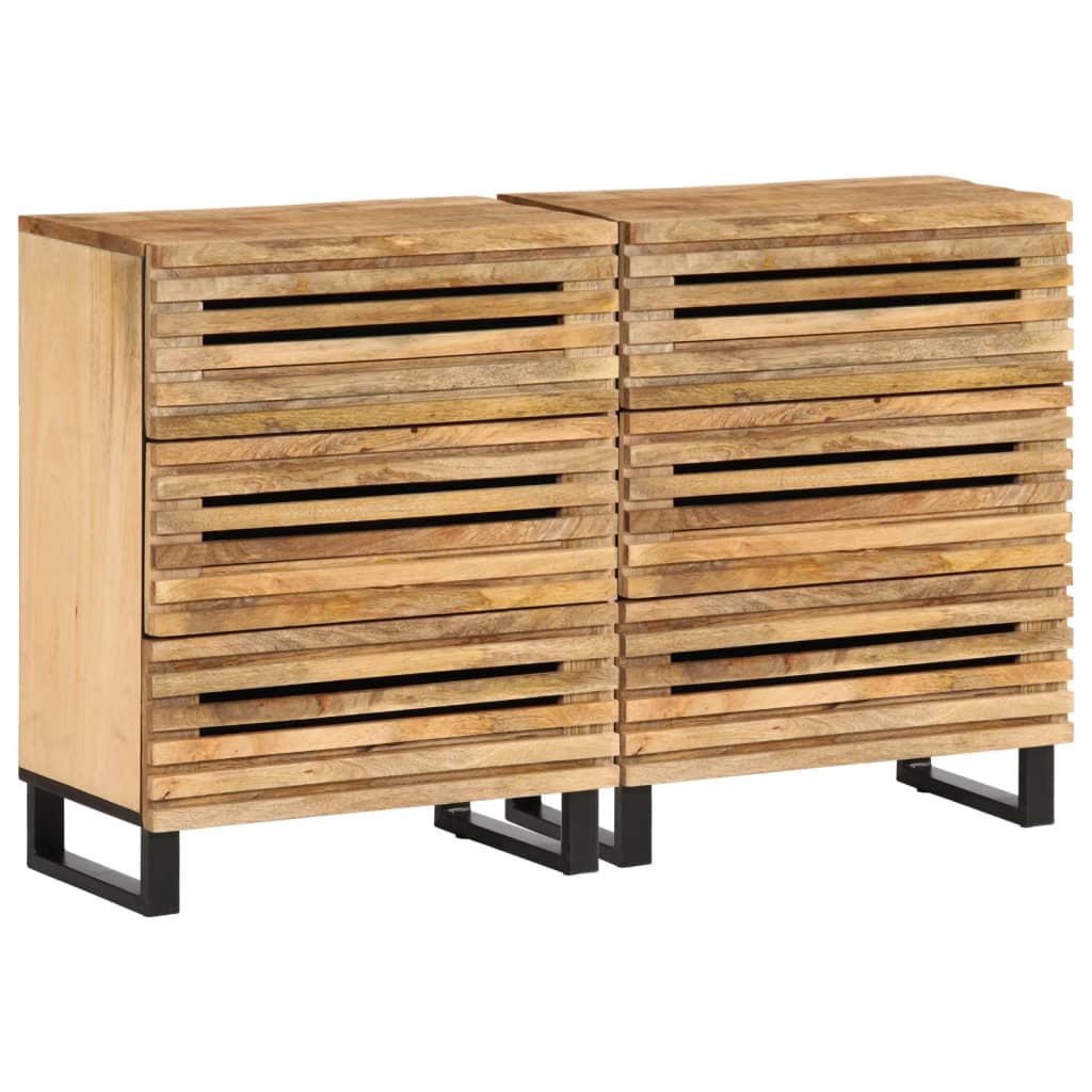 Vetonek Aparador 2 pzas madera maciza de mango rugosa 60x34x75 cm