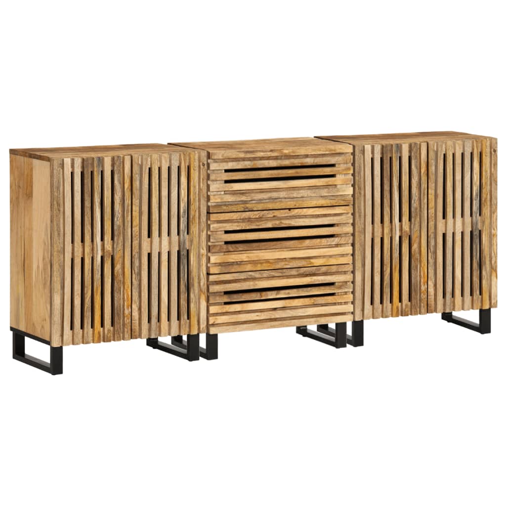 Vetonek Aparador 3 pzas madera maciza de mango rugosa 60x34x75 cm