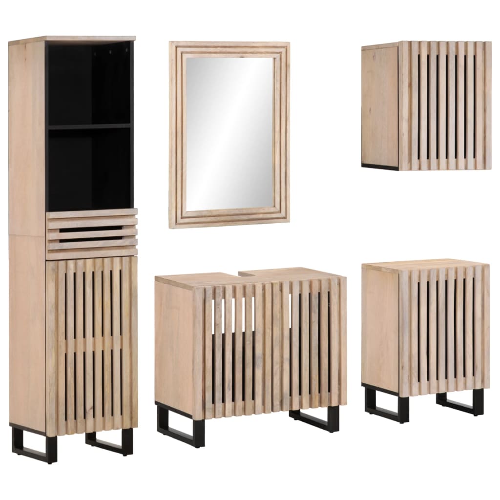 Conjunto de muebles de baño 5 piezas madera maciza de mango V9092 Vetonek