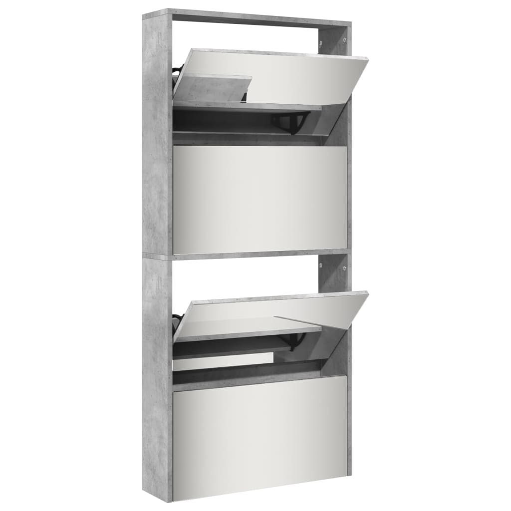 Zapatero furniture with mirror 4 levels gray concrete 63x17x134 cm v75