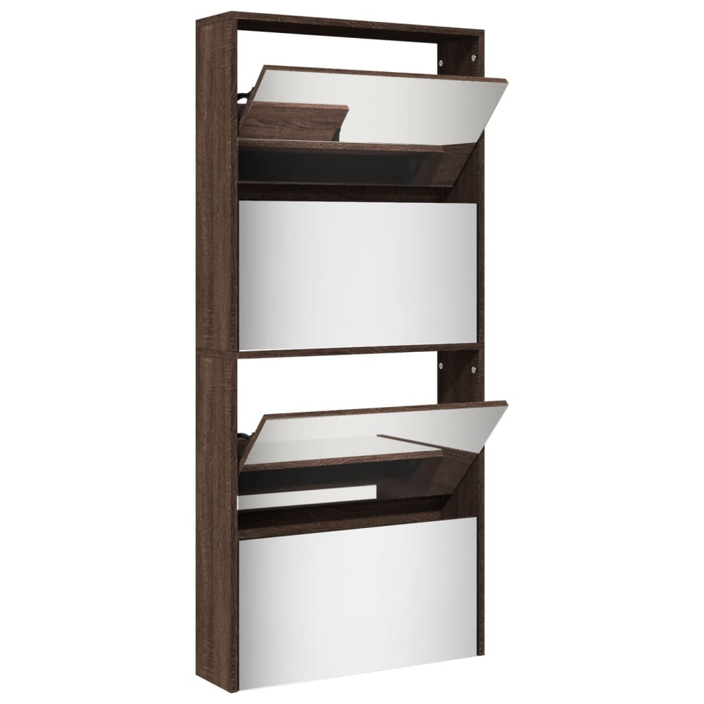 Zapatero furniture with mirror 4 levels oak brown 63x17x134 cm v79