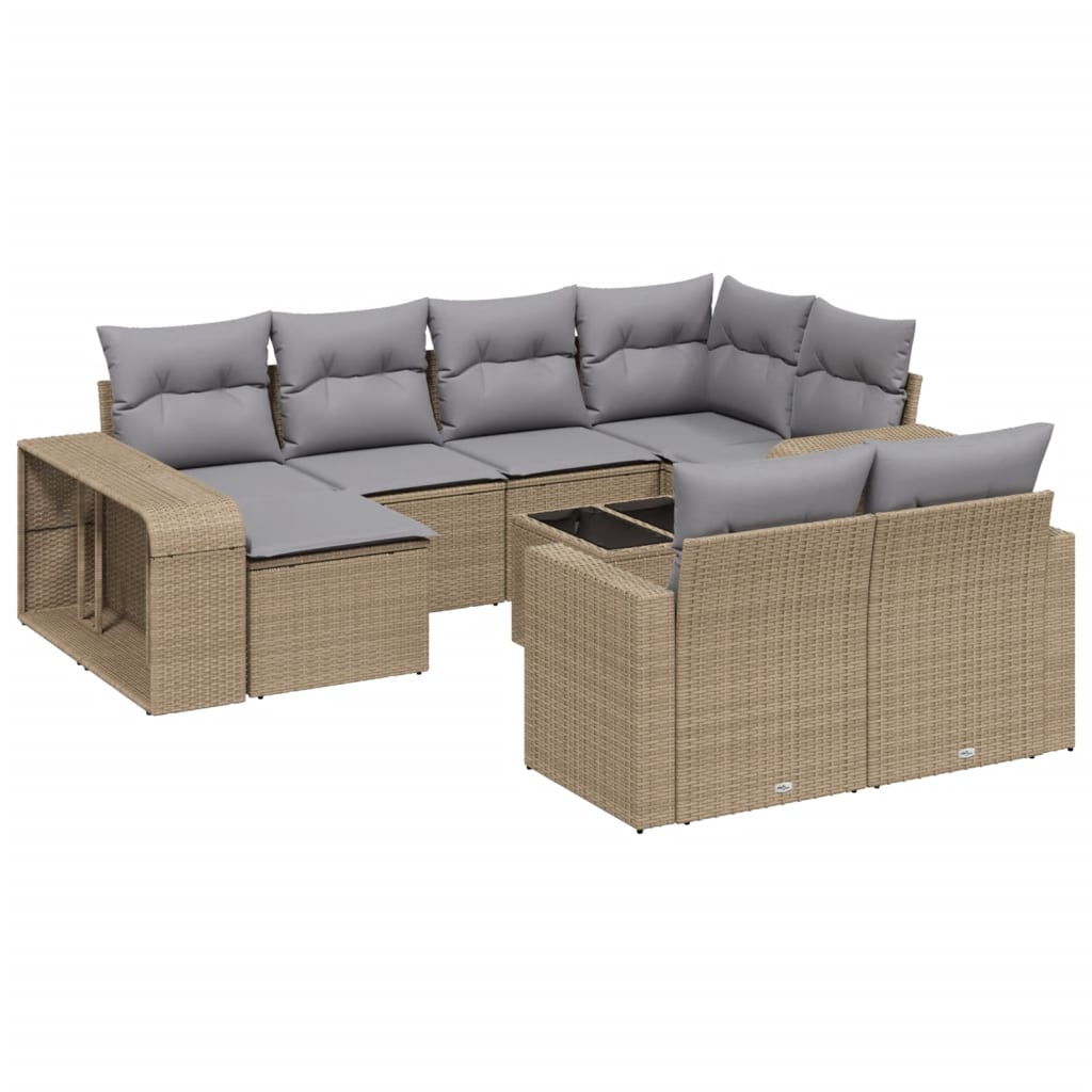 Set de sofás de jardín 11pzas con cojines ratán sintético beige - Vetonek