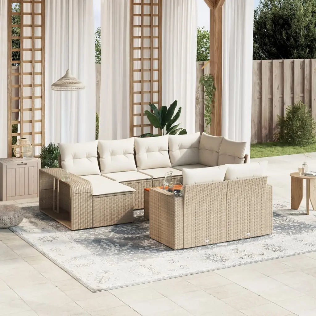 Vetonek Set de sofás de jardín 11pzas con cojines ratán sintético beige