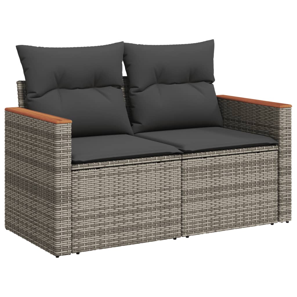 Ensemble de meubles de jardin 6 pcs et coussins de rotin synthétique gris