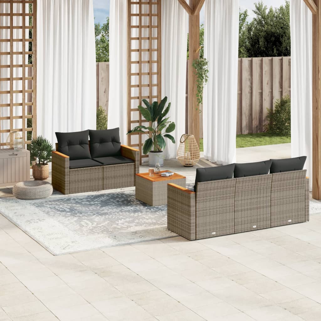 Vetonek Set de muebles de jardín 6 pzas y cojines ratán sintético gris