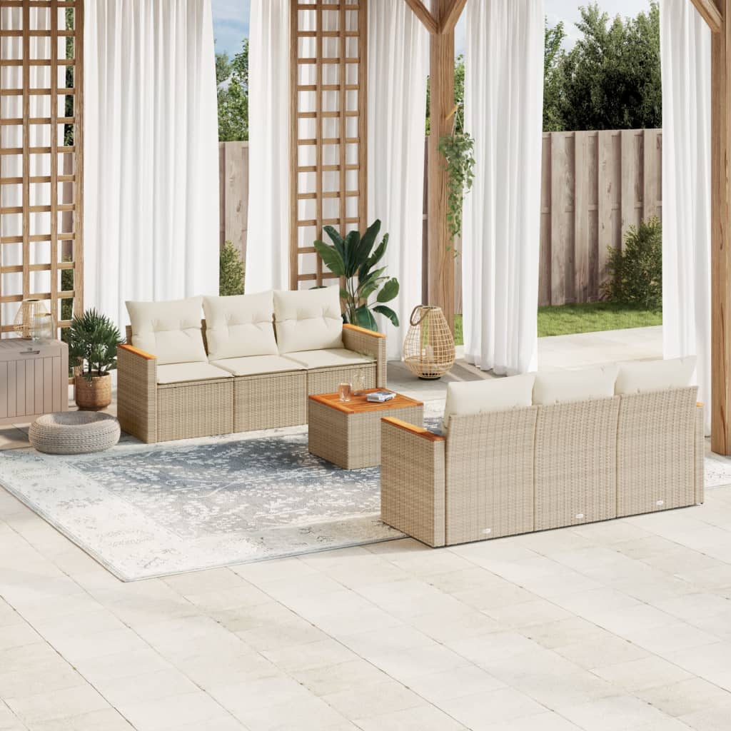 Vetonek Set sofás de jardín 7 piezas y cojines ratán sintético beige