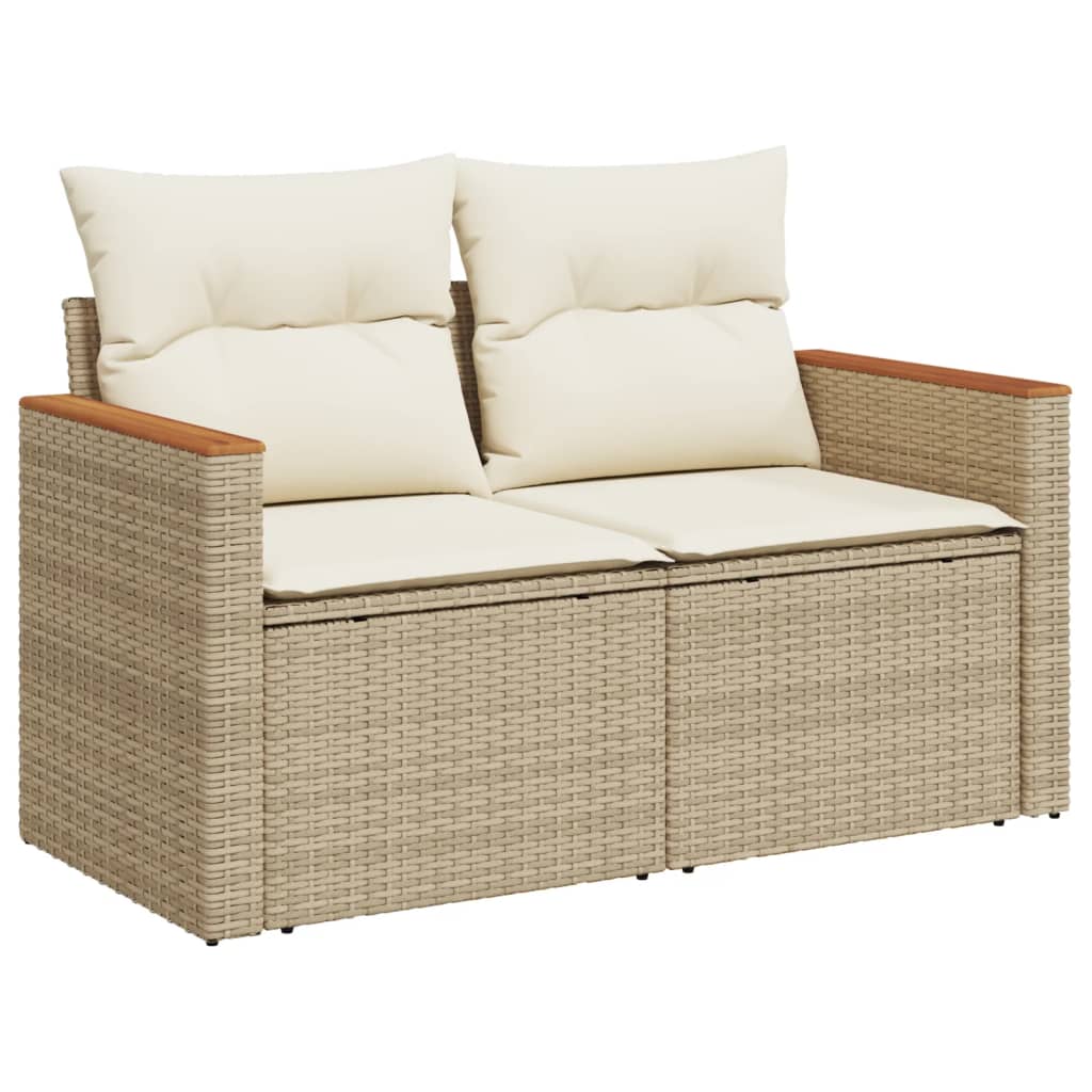 Set de sofás de jardín 9 pzas con cojines ratán sintético beige - Vetonek