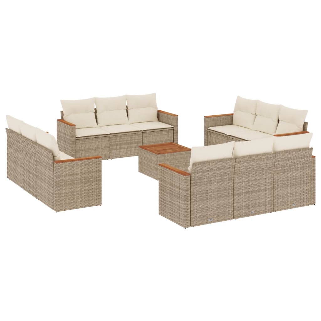 Set sofás de jardín con cojines 13 pzas ratán sintético beige