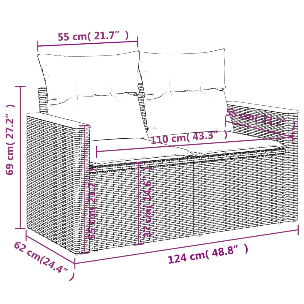 Set de muebles de jardín 9 pzas y cojines ratán sintético gris - Vetonek