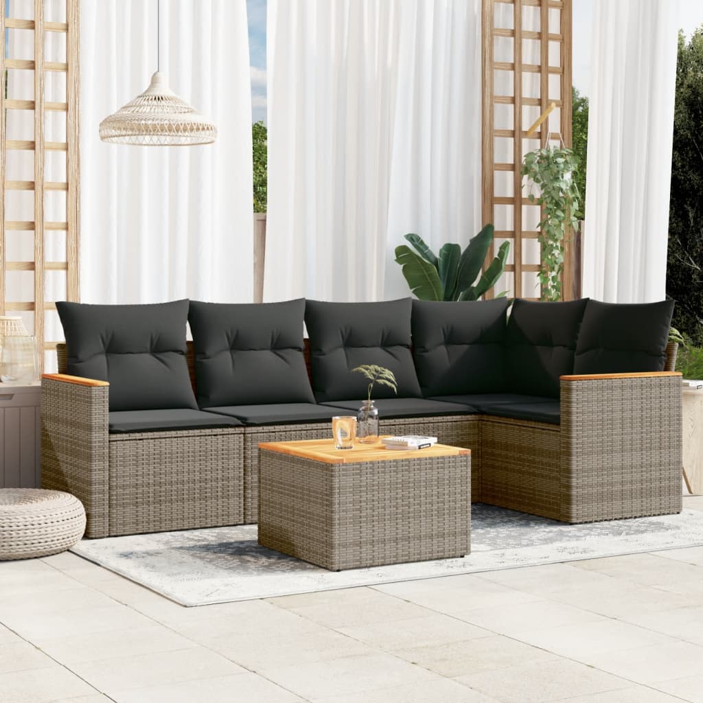 Vetonek Set de muebles de jardín 6 pzas y cojines ratán sintético gris