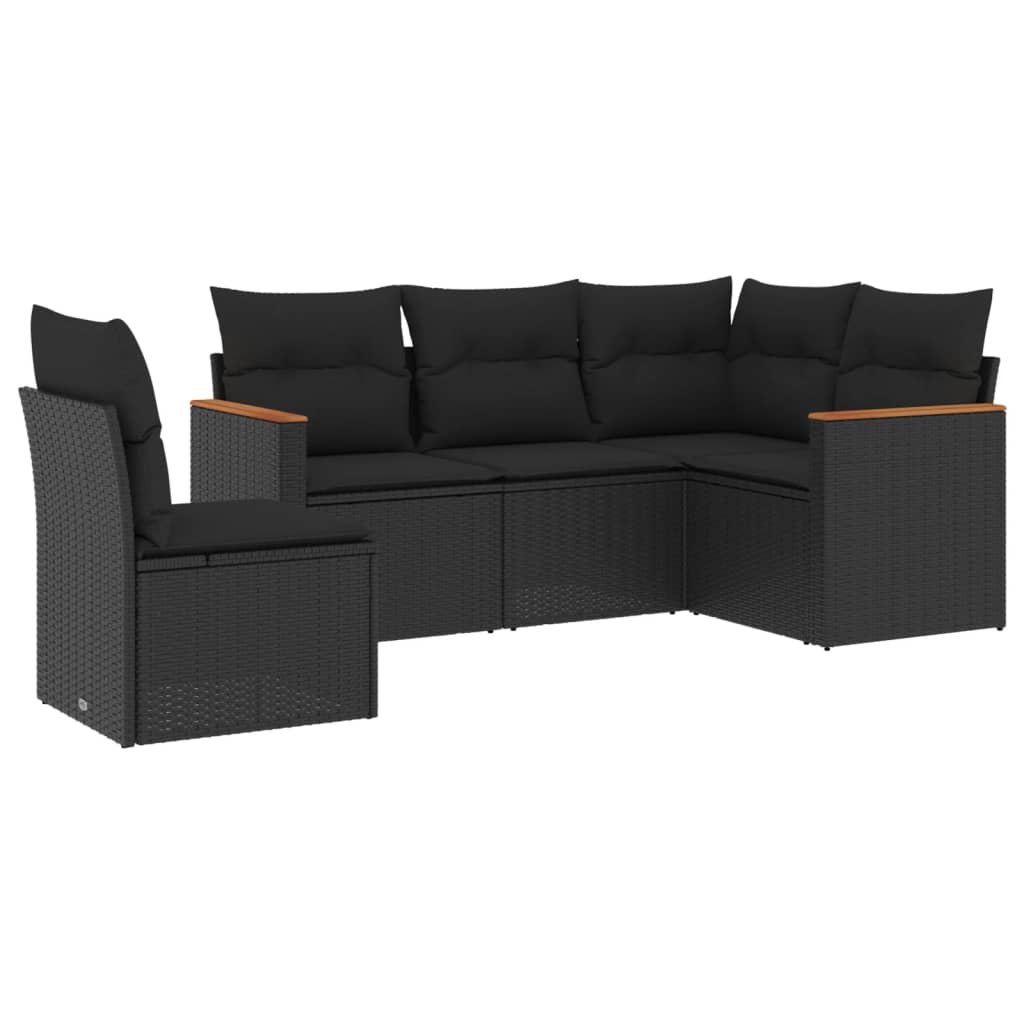 Set de muebles de jardín 5 pzas y cojines ratán sintético negro v9374 Vetonek