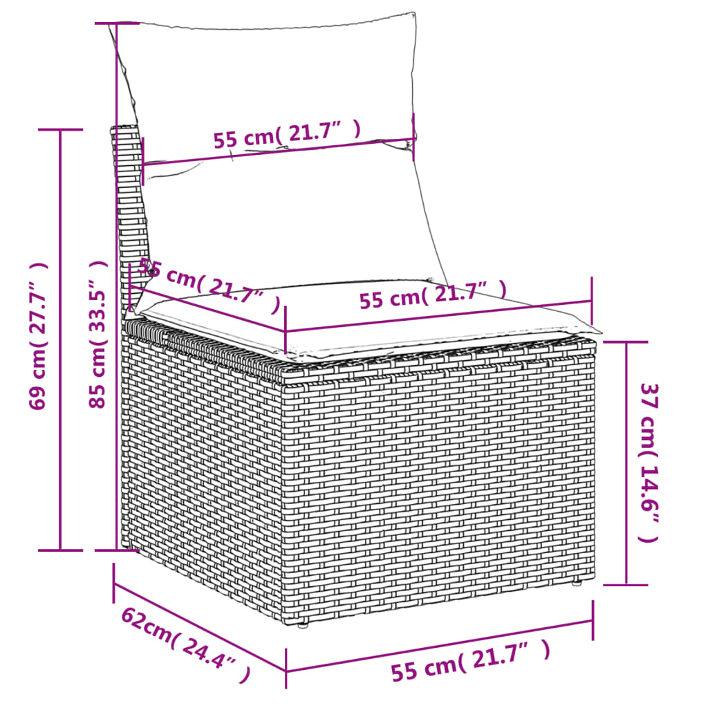 Set de comedor de jardín 7 pzas y cojines ratán sintético negro - Vetonek