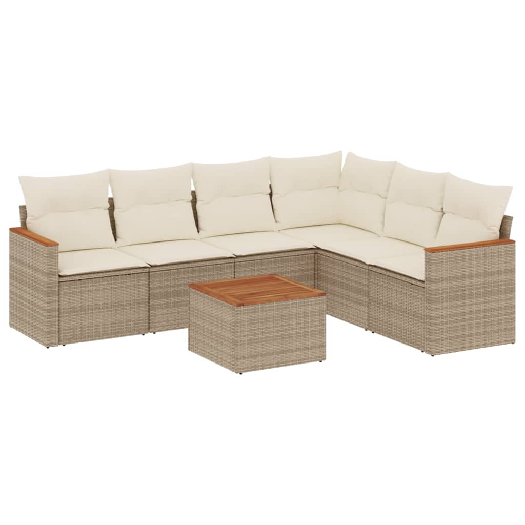 Set sofás de jardín 7 piezas y cojines ratán sintético beige - Vetonek