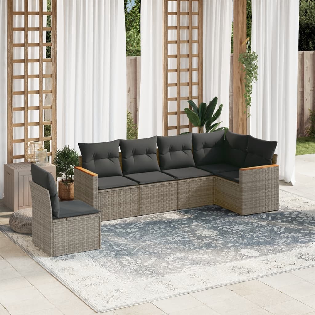 Vetonek Set de muebles de jardín 6 pzas y cojines ratán sintético gris