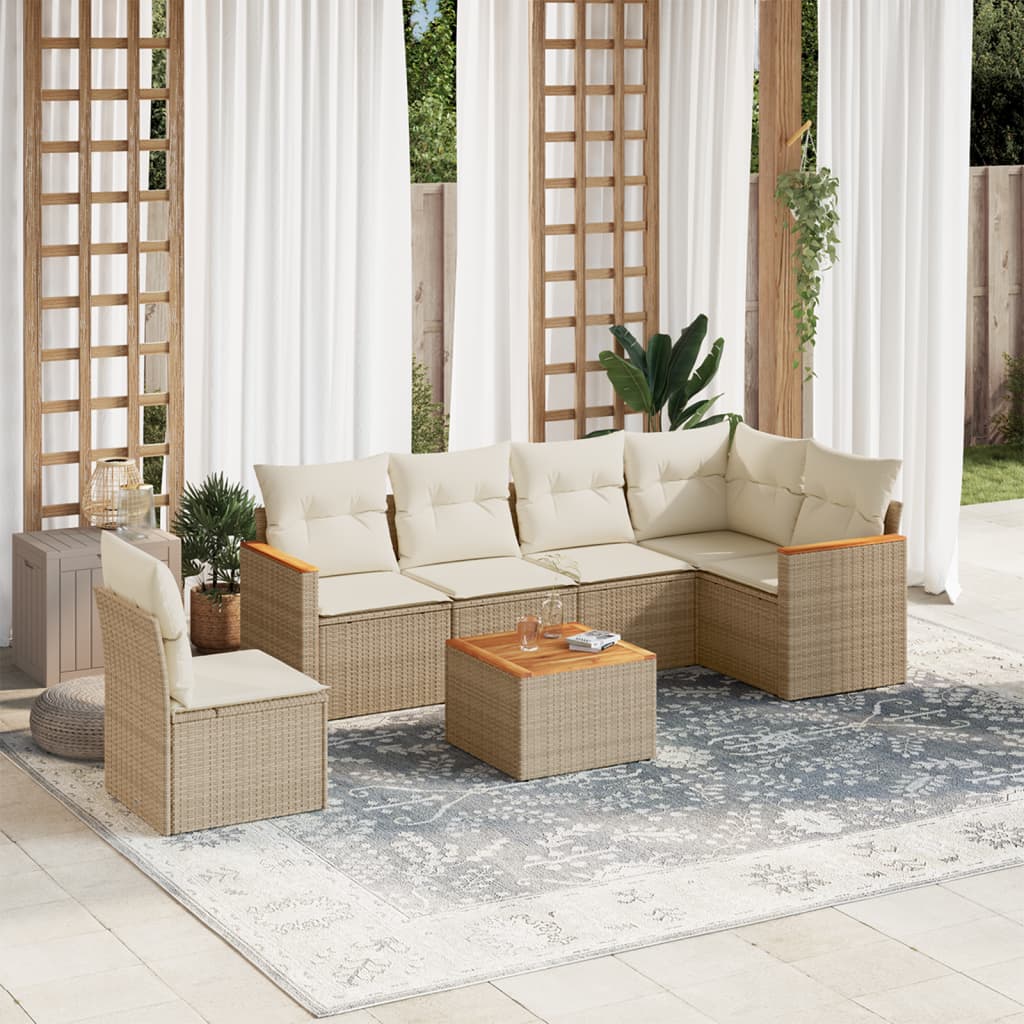 Vetonek Set sofás de jardín 7 piezas y cojines ratán sintético beige