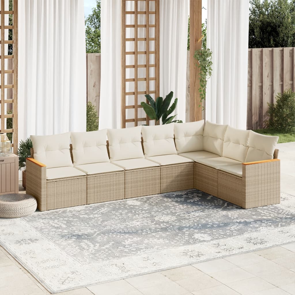 Set sofás de jardín 7 piezas y cojines ratán sintético beige