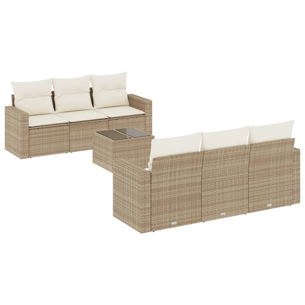 Vetonek Set sofás de jardín 7 piezas y cojines ratán sintético beige