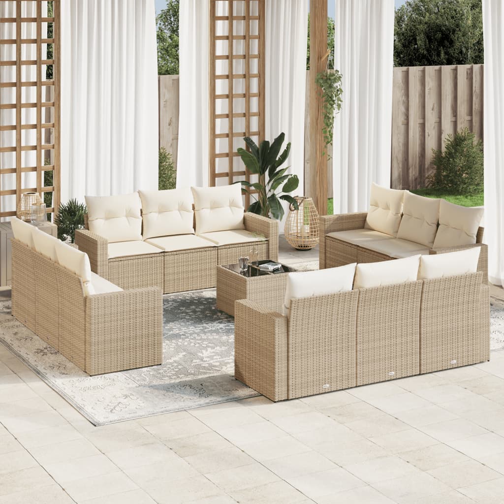 Vetonek Set sofás de jardín con cojines 13 pzas ratán sintético beige