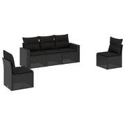 Vetonek Set de muebles de jardín 5 pzas y cojines ratán sintético negro