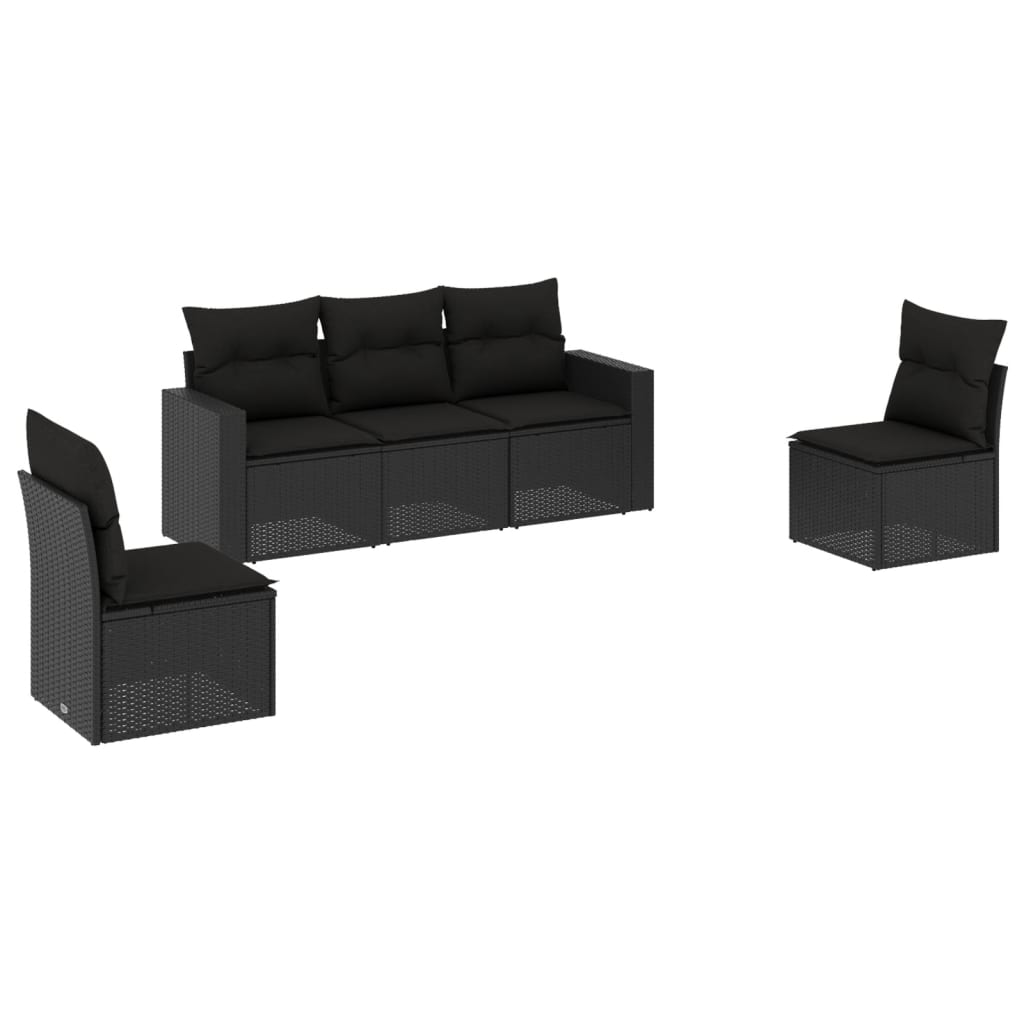 Vetonek Set de muebles de jardín 5 pzas y cojines ratán sintético negro