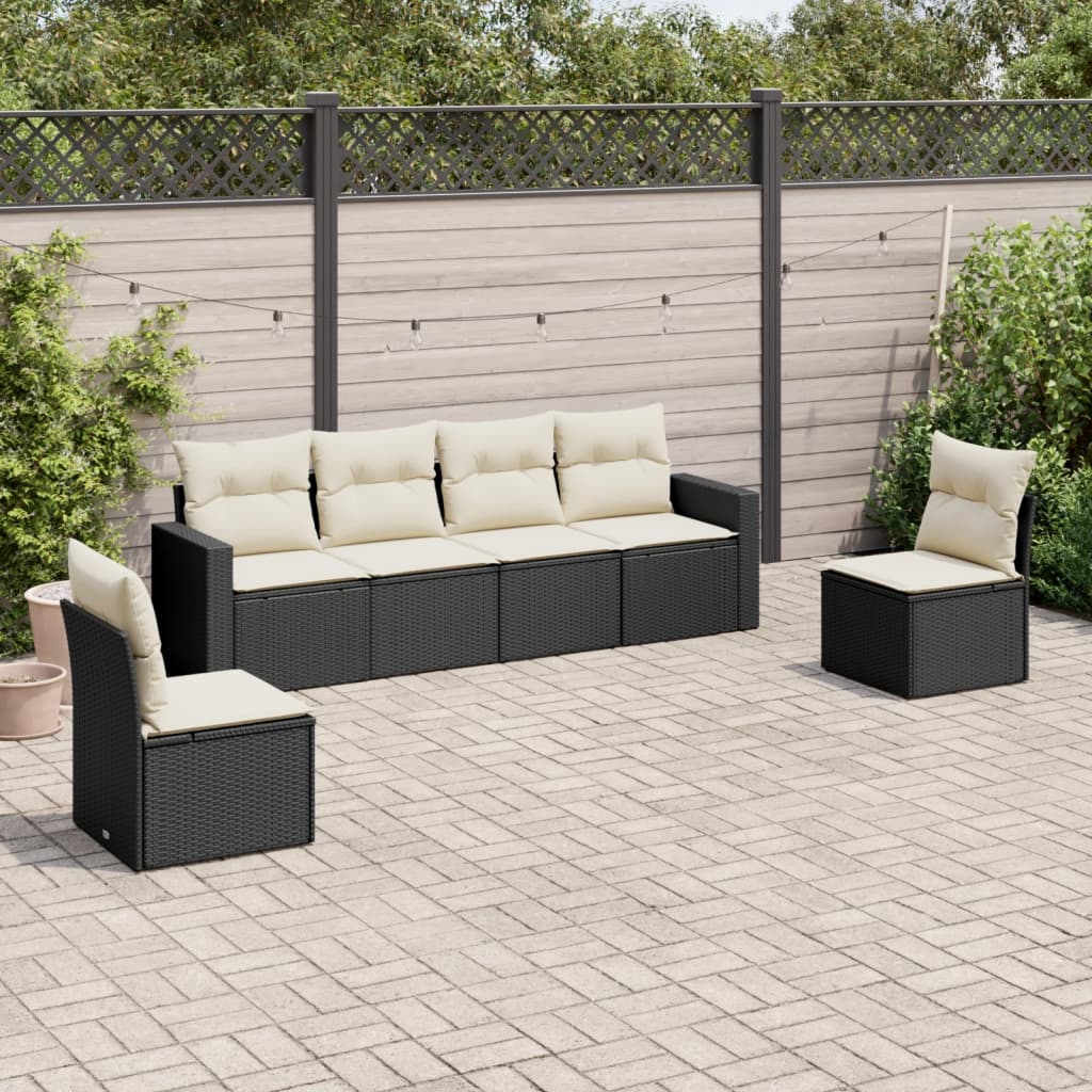 Vetonek Set muebles de jardín 6 piezas y cojines ratán sintético negro